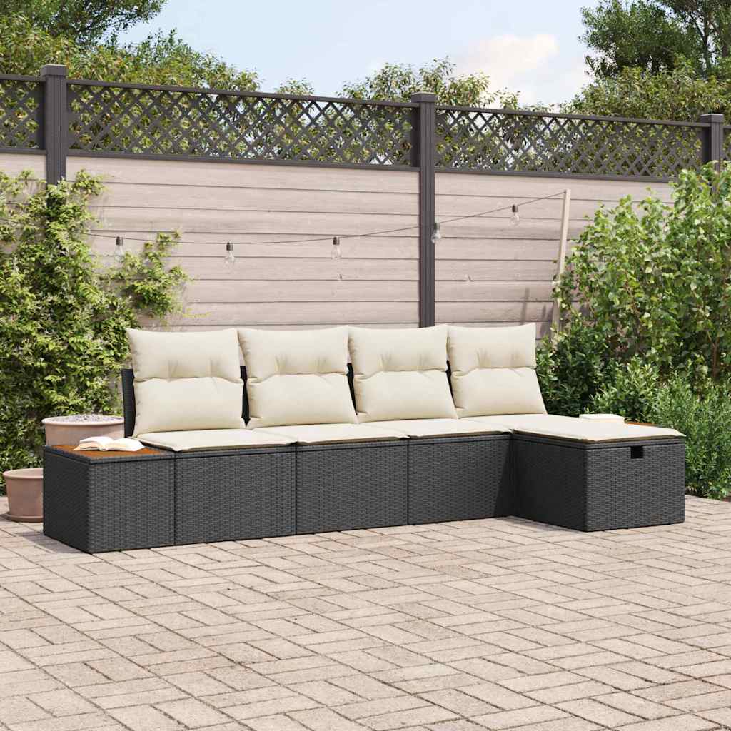 Tuinbankenset met kussen 5 pcs Zwart poly rattan is nu te koop bij PeponiXL, paradijselijk wonen!