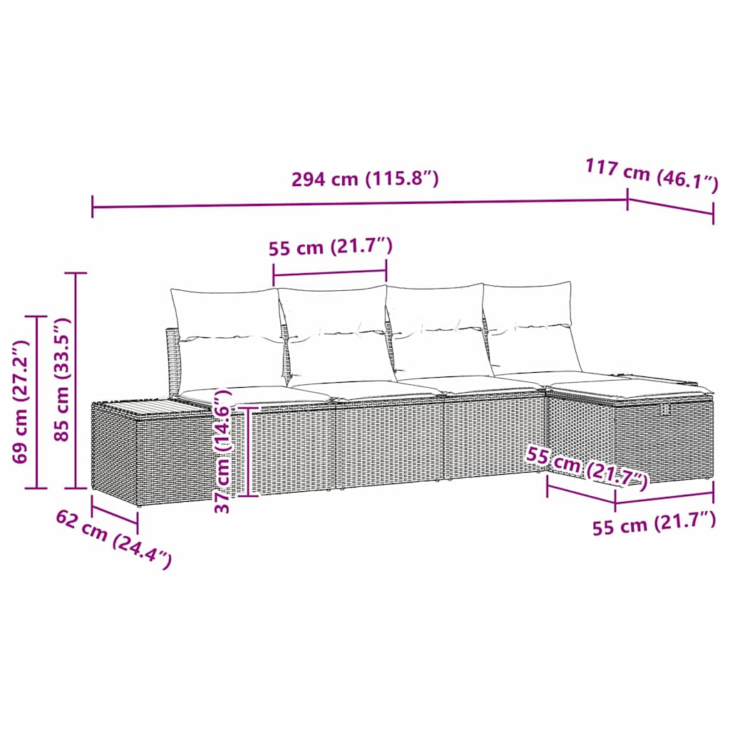 Tuinbankenset met kussen 5 pcs Zwart poly rattan is nu te koop bij PeponiXL, paradijselijk wonen!