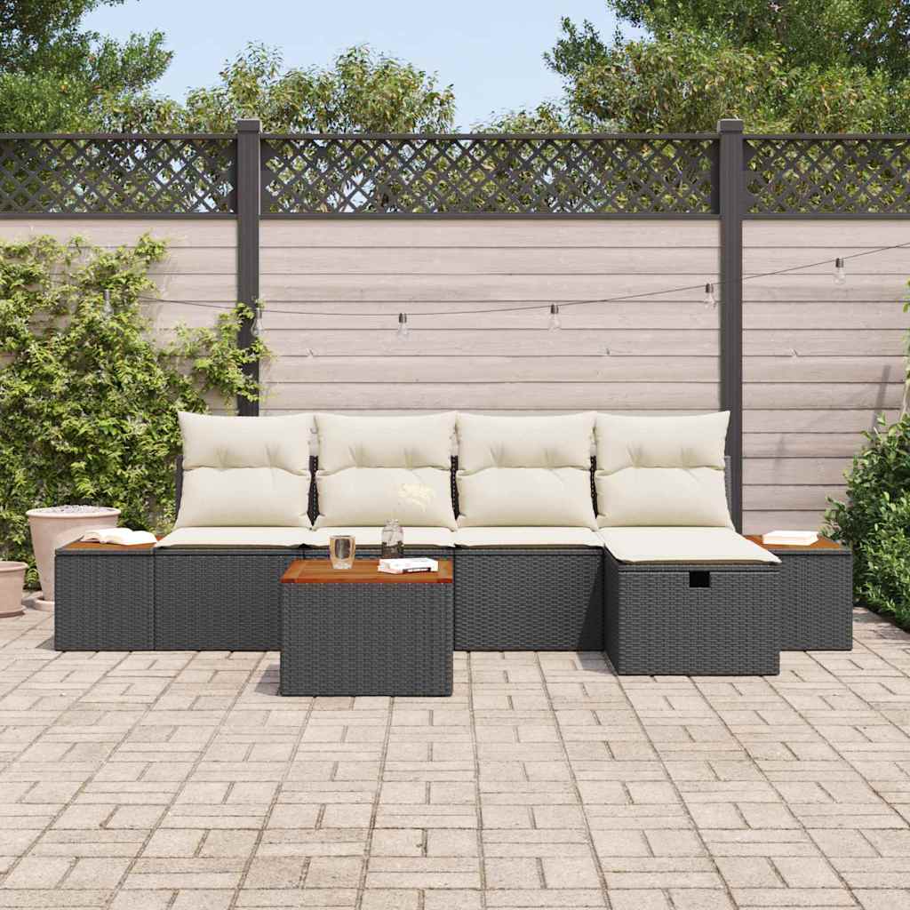Tuinbankenset met kussen 6 pcs Zwart poly rattan is nu te koop bij PeponiXL, paradijselijk wonen!