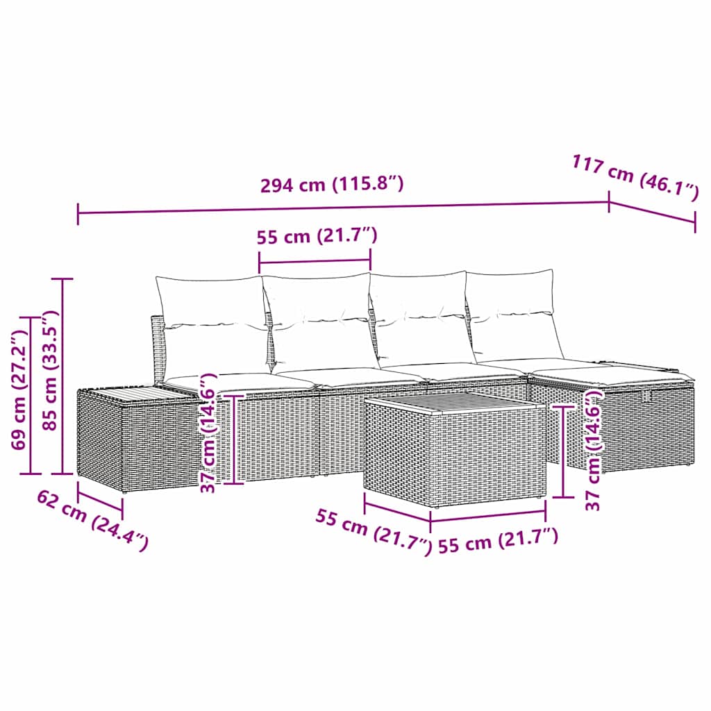 Tuinbankenset met kussen 6 pcs Zwart poly rattan is nu te koop bij PeponiXL, paradijselijk wonen!
