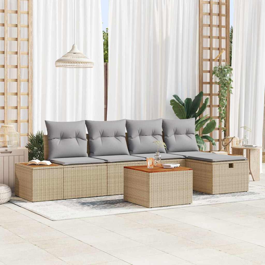 Tuinbankenset 6 st Beige poly rattan