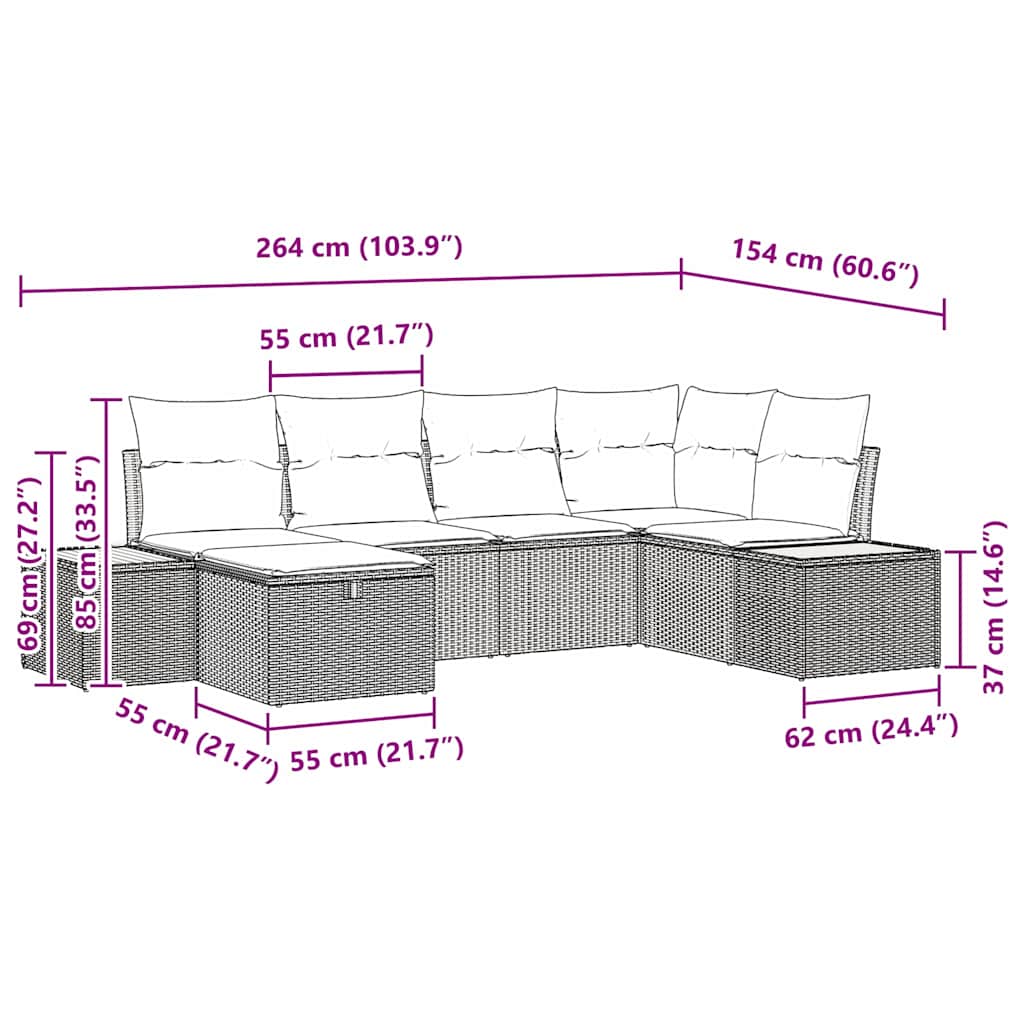 Tuinbankenset met kussen 6 pcs Beige poly rattan is nu te koop bij PeponiXL, paradijselijk wonen!