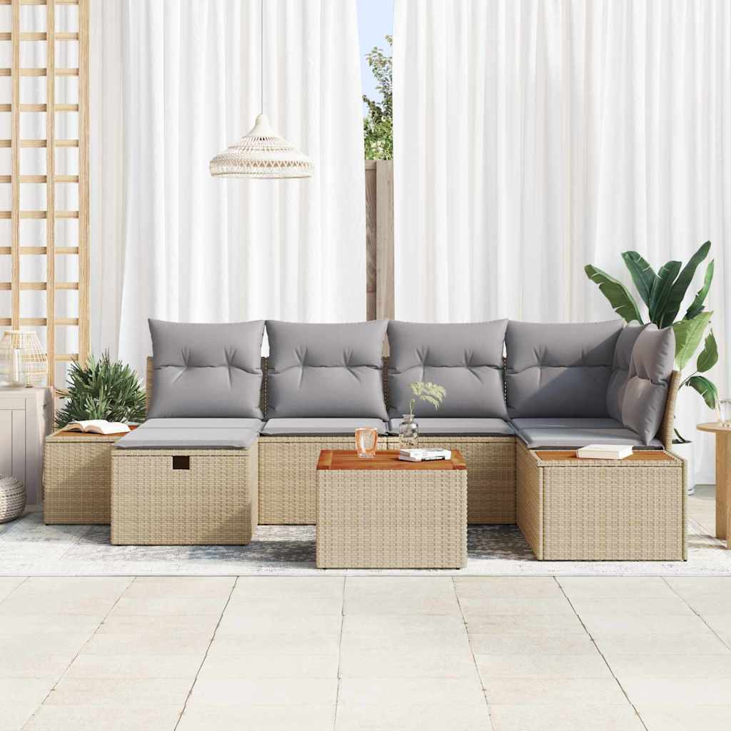 Tuinbankenset 7 st Beige poly rattan