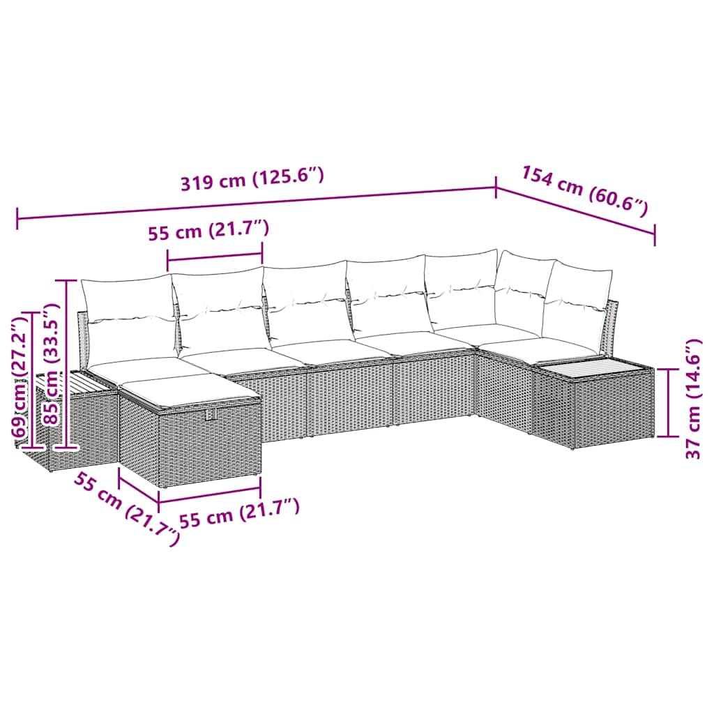 Tuinbankenset met kussen 7 pcs Beige poly rattan is nu te koop bij PeponiXL, paradijselijk wonen!