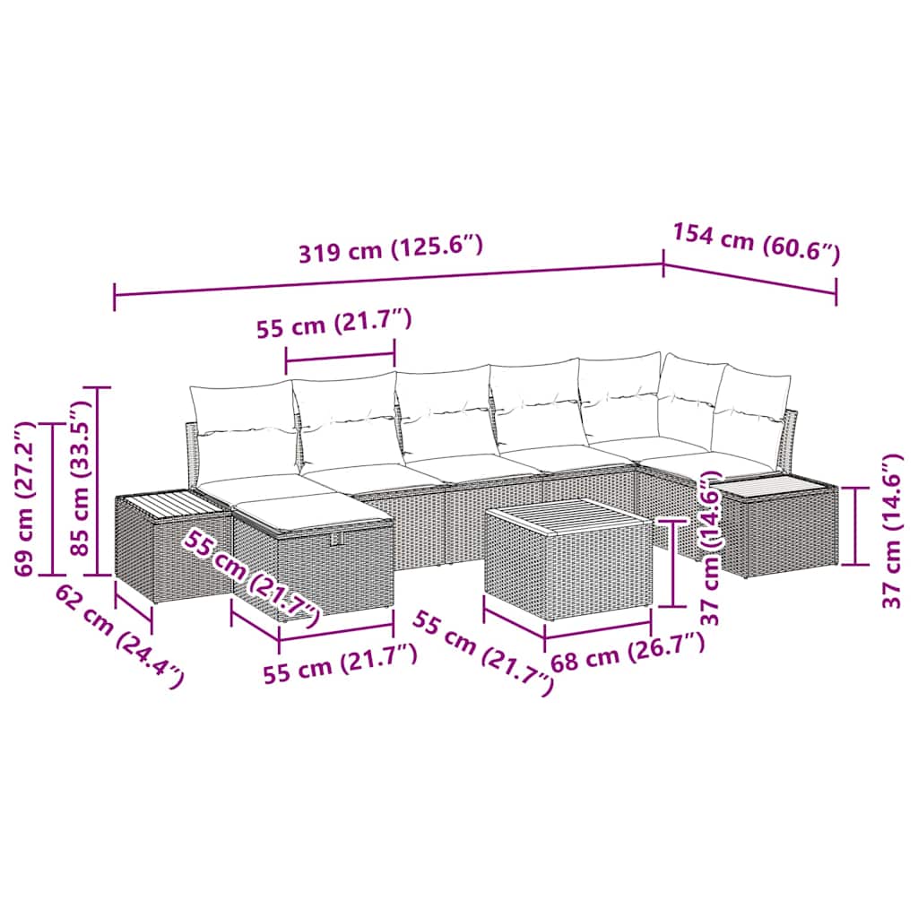 Tuinbankenset met kussen 8 pcs Zwart poly rattan is nu te koop bij PeponiXL, paradijselijk wonen!