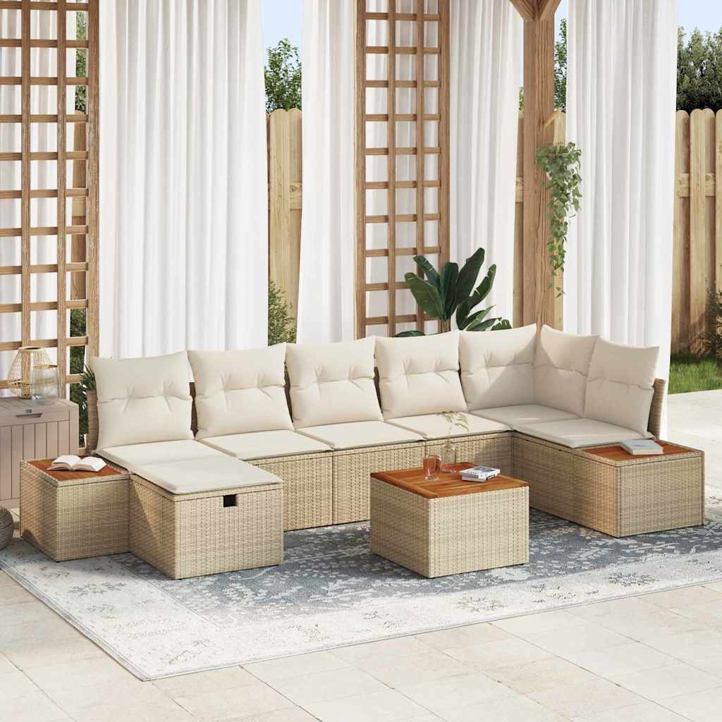 Tuinbankenset met kussen 8 pcs Beige poly rattan is nu te koop bij PeponiXL, paradijselijk wonen!