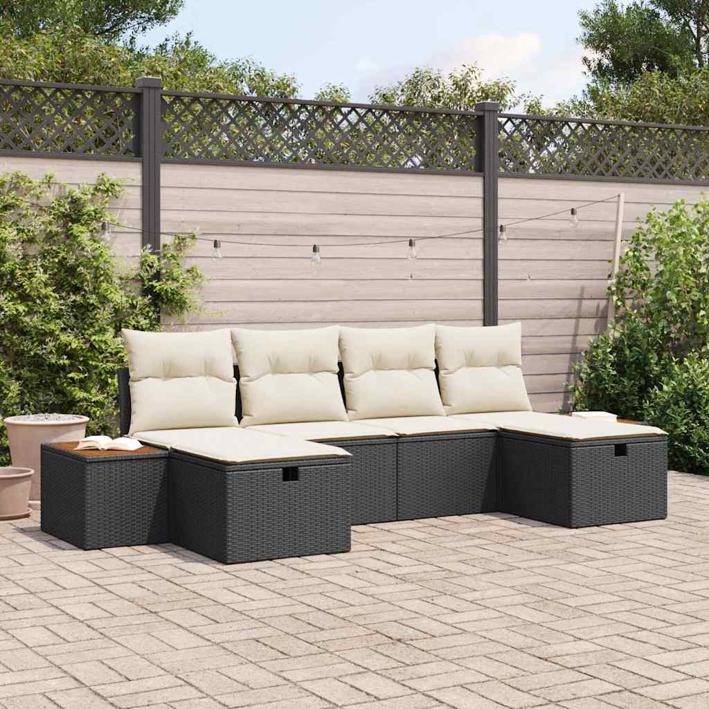Tuin Sofa Set met kussen 6 pcs Zwart Poly riet is nu te koop bij PeponiXL, paradijselijk wonen!