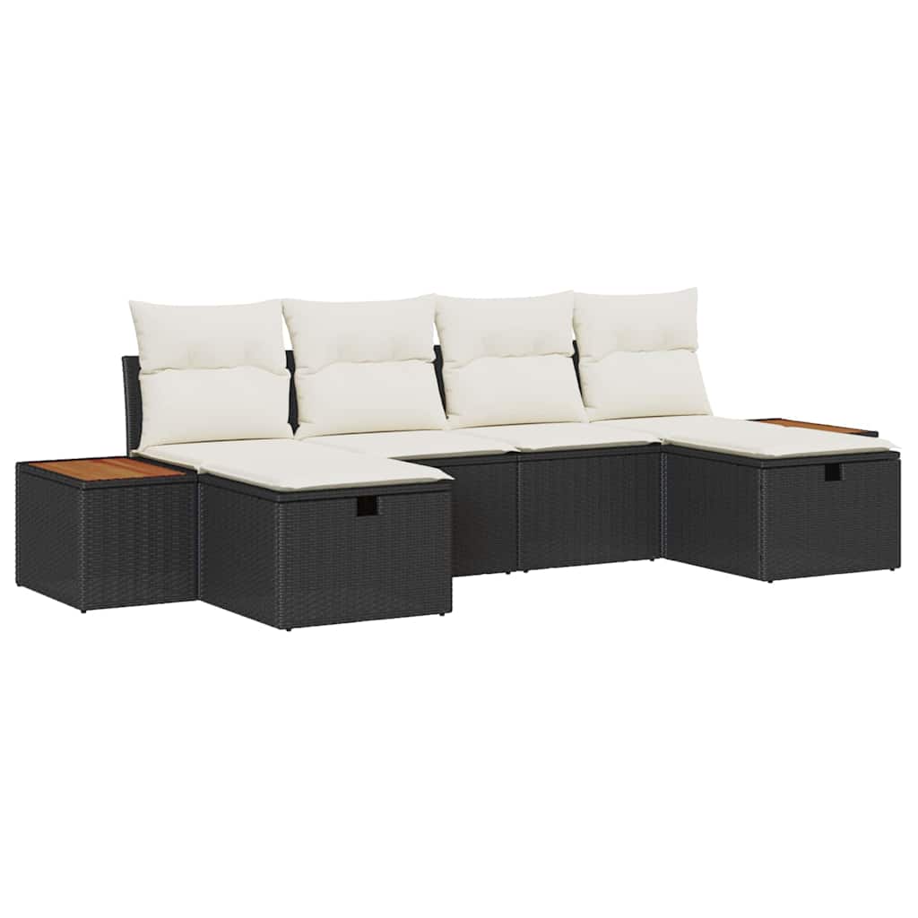Tuin Sofa Set met kussen 6 pcs Zwart Poly riet is nu te koop bij PeponiXL, paradijselijk wonen!