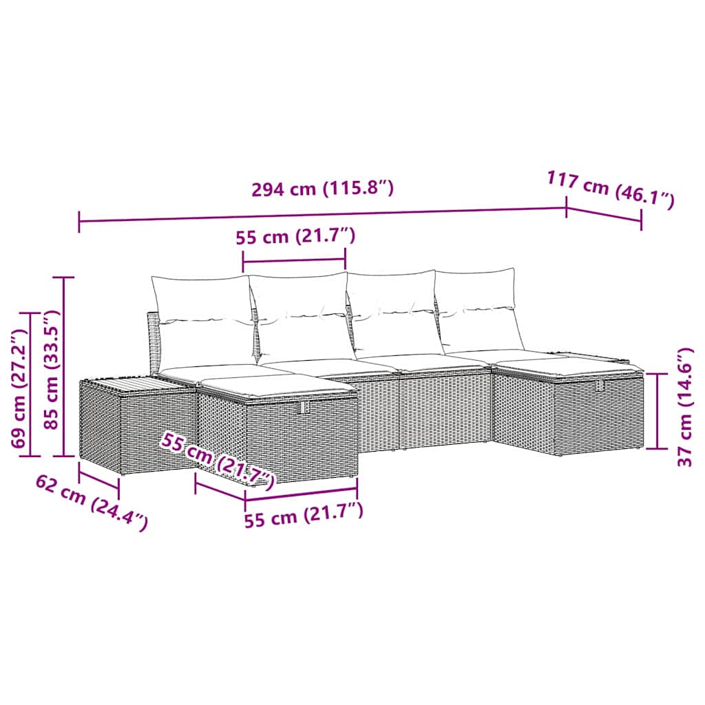 Tuin Sofa Set met kussen 6 pcs Zwart Poly riet is nu te koop bij PeponiXL, paradijselijk wonen!