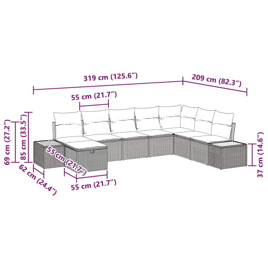 Tuinbankenset met kussen 9 pcs Beige poly rattan is nu te koop bij PeponiXL, paradijselijk wonen!
