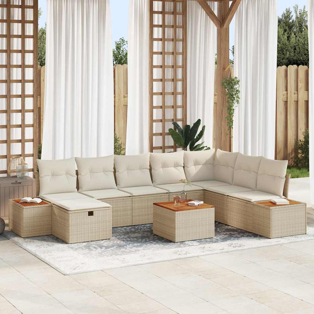 Tuinbankenset met kussen 9 pcs Beige poly rattan is nu te koop bij PeponiXL, paradijselijk wonen!