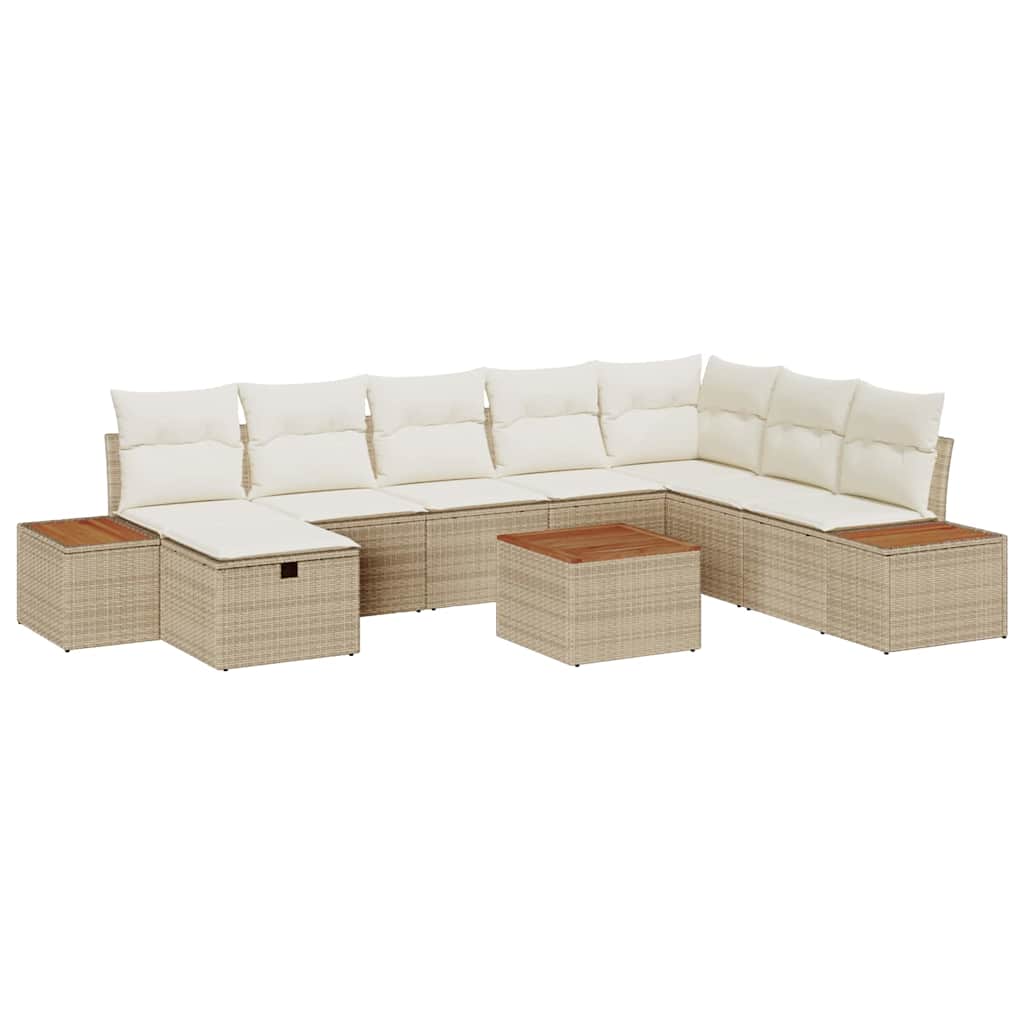 Tuinbankenset met kussen 9 pcs Beige poly rattan is nu te koop bij PeponiXL, paradijselijk wonen!