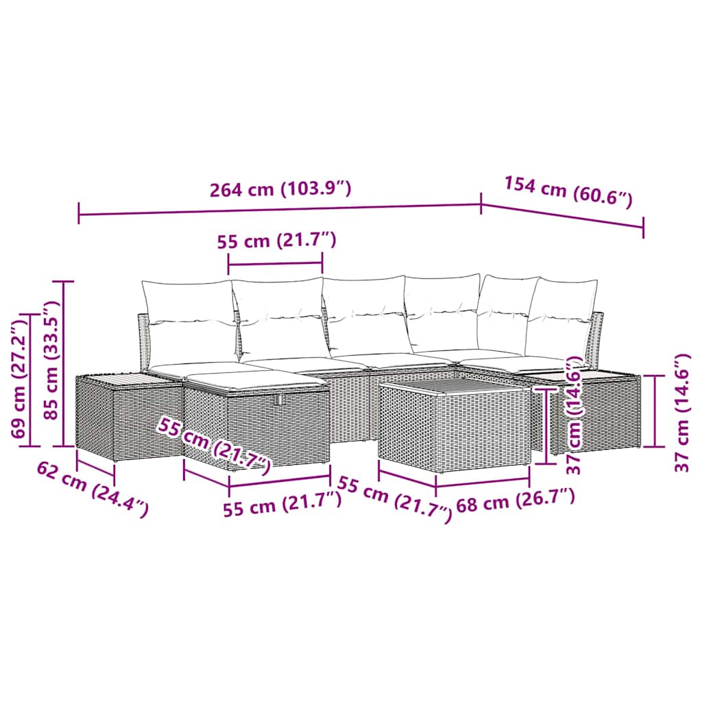 Tuinbankenset met kussen 9 pcs Beige poly rattan is nu te koop bij PeponiXL, paradijselijk wonen!