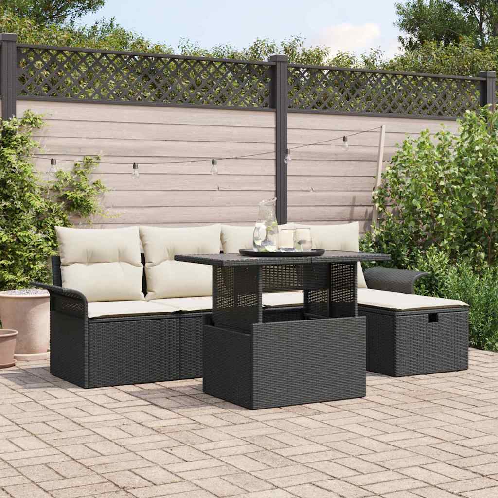 Tuin Sofa Set met kussen met opslag 6 pcs Zwart Poly riet is nu te koop bij PeponiXL, paradijselijk wonen!