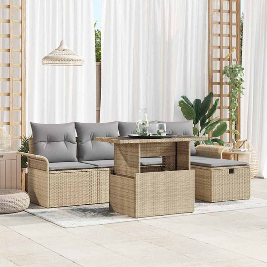 Tuin Sofa Set 6 st Beige poly rattan is nu te koop bij PeponiXL, paradijselijk wonen!