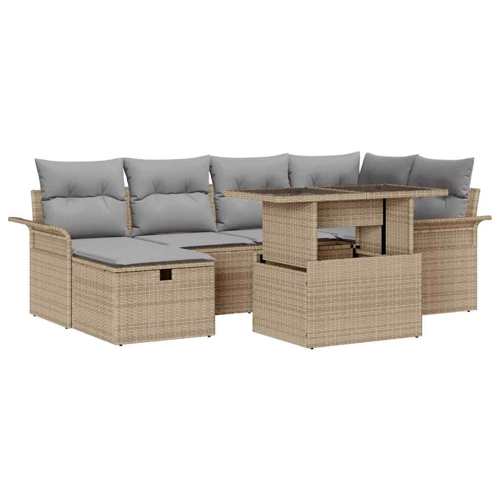 Tuinbankenset 7 st Beige poly rattan