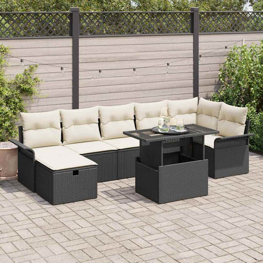 Tuin Sofa Set met kussen met opslag 8 pcs Zwart Poly riet is nu te koop bij PeponiXL, paradijselijk wonen!