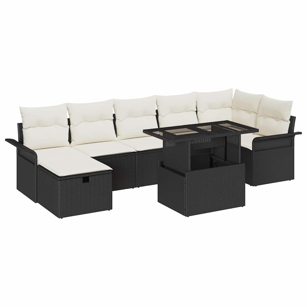 Tuin Sofa Set met kussen met opslag 8 pcs Zwart Poly riet is nu te koop bij PeponiXL, paradijselijk wonen!
