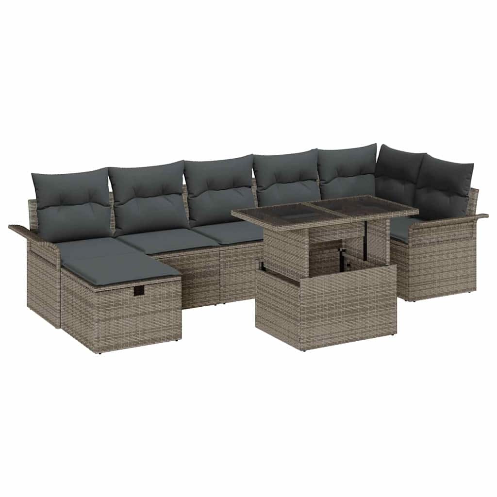 Tuin Sofa Set met kussen met opslag 8 pcs Grijs Poly riet is nu te koop bij PeponiXL, paradijselijk wonen!