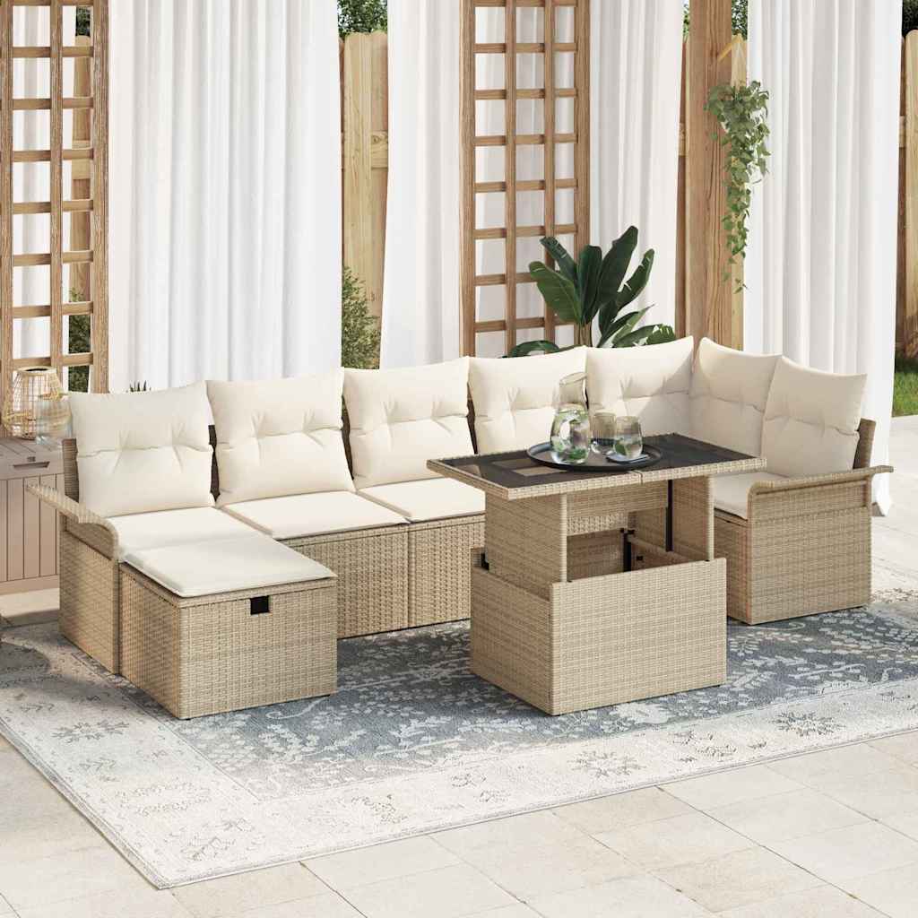 Tuin Sofa Set met kussen met opslag 8 pcs Beige Poly riet is nu te koop bij PeponiXL, paradijselijk wonen!