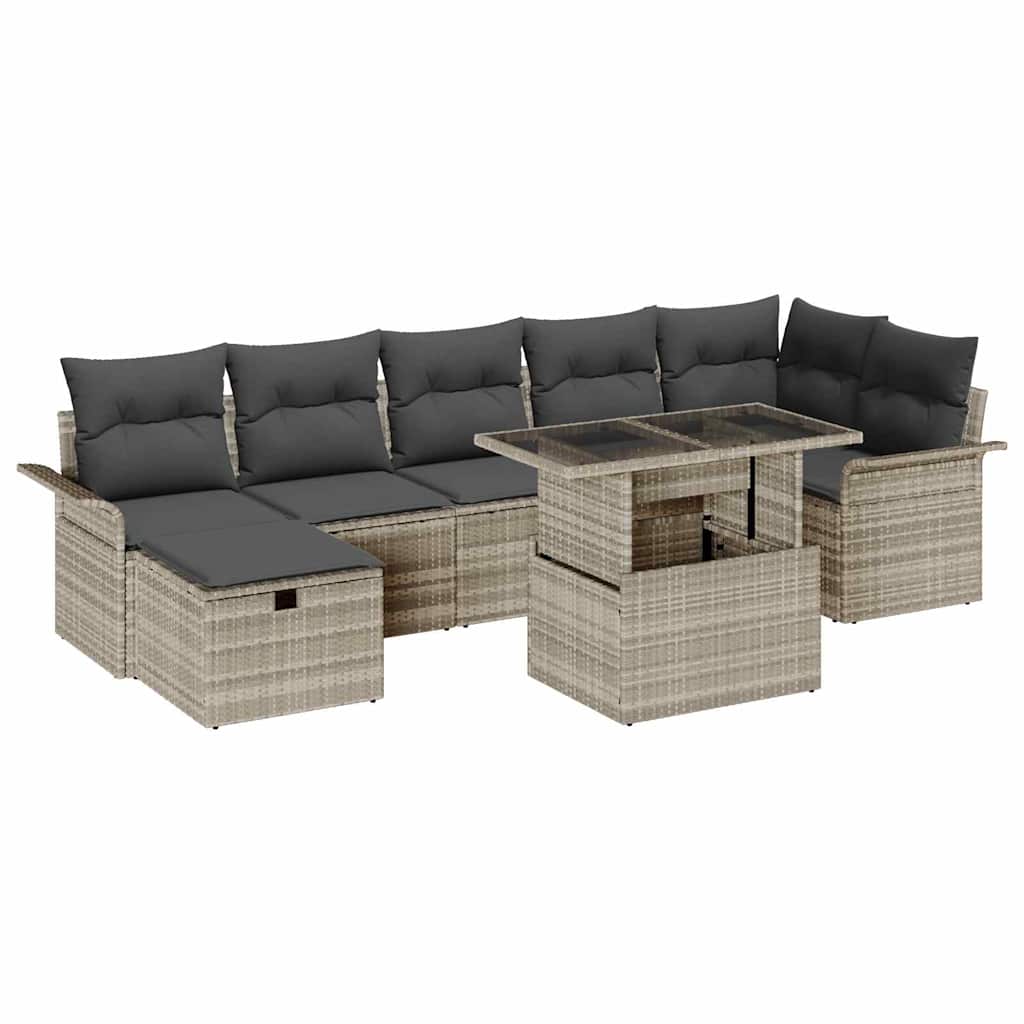 Tuin Sofa Set met kussen met opslag 8 pcs Lichtgrijs Poly riet