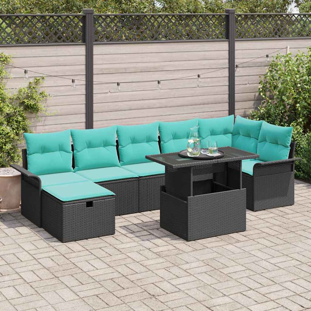 Tuin Sofa Set met kussen met opslag 8 pcs Zwart Poly riet