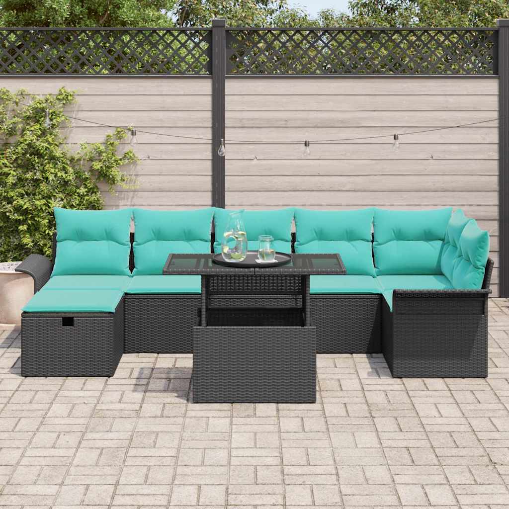 Tuin Sofa Set met kussen met opslag 8 pcs Zwart Poly riet
