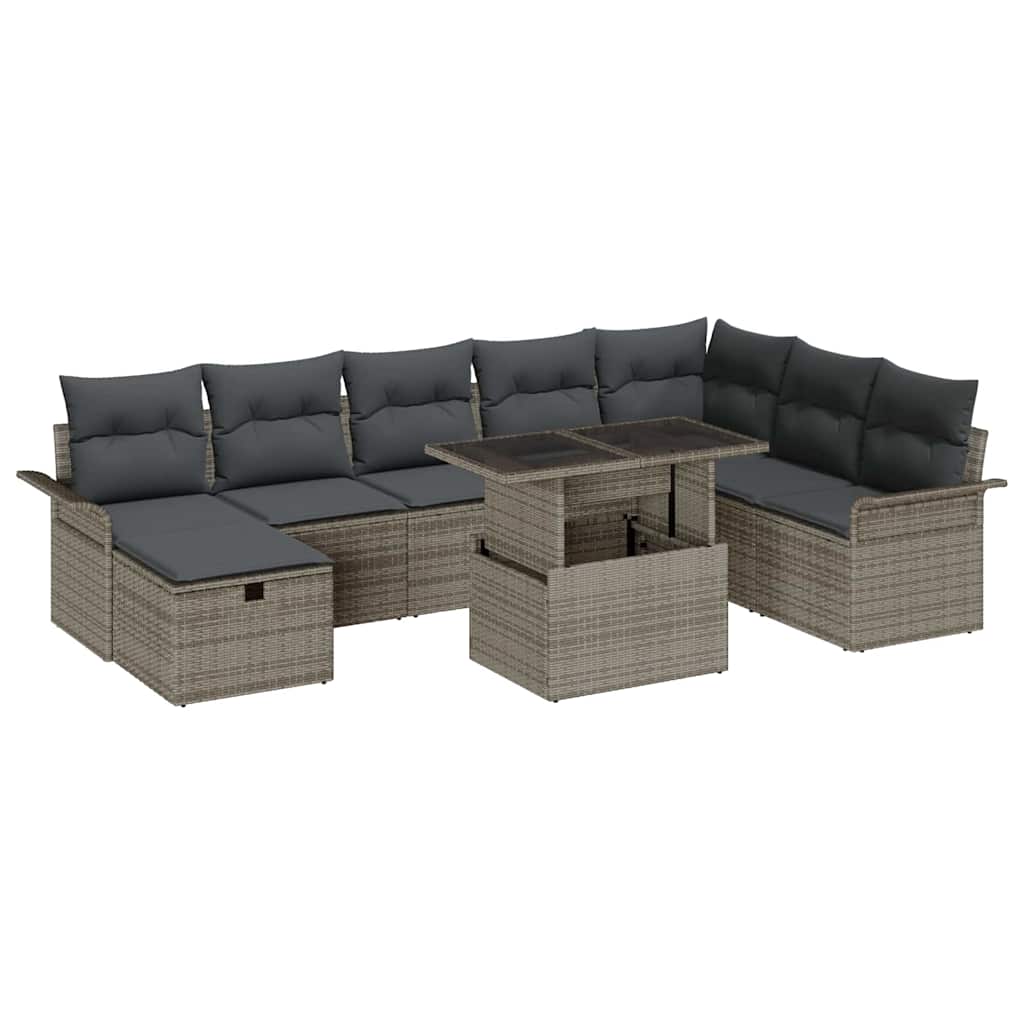 Tuin Sofa Set met kussen met opslag 9 pcs Grijs Poly riet is nu te koop bij PeponiXL, paradijselijk wonen!