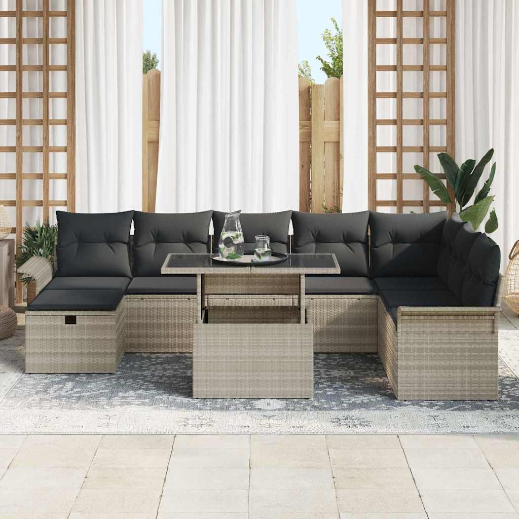 Tuin Sofa Set met kussen met opslag 9 pcs Lichtgrijs Poly riet