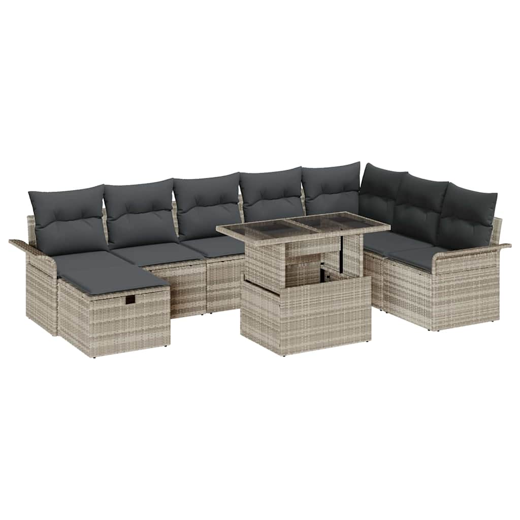 Tuin Sofa Set met kussen met opslag 9 pcs Lichtgrijs Poly riet