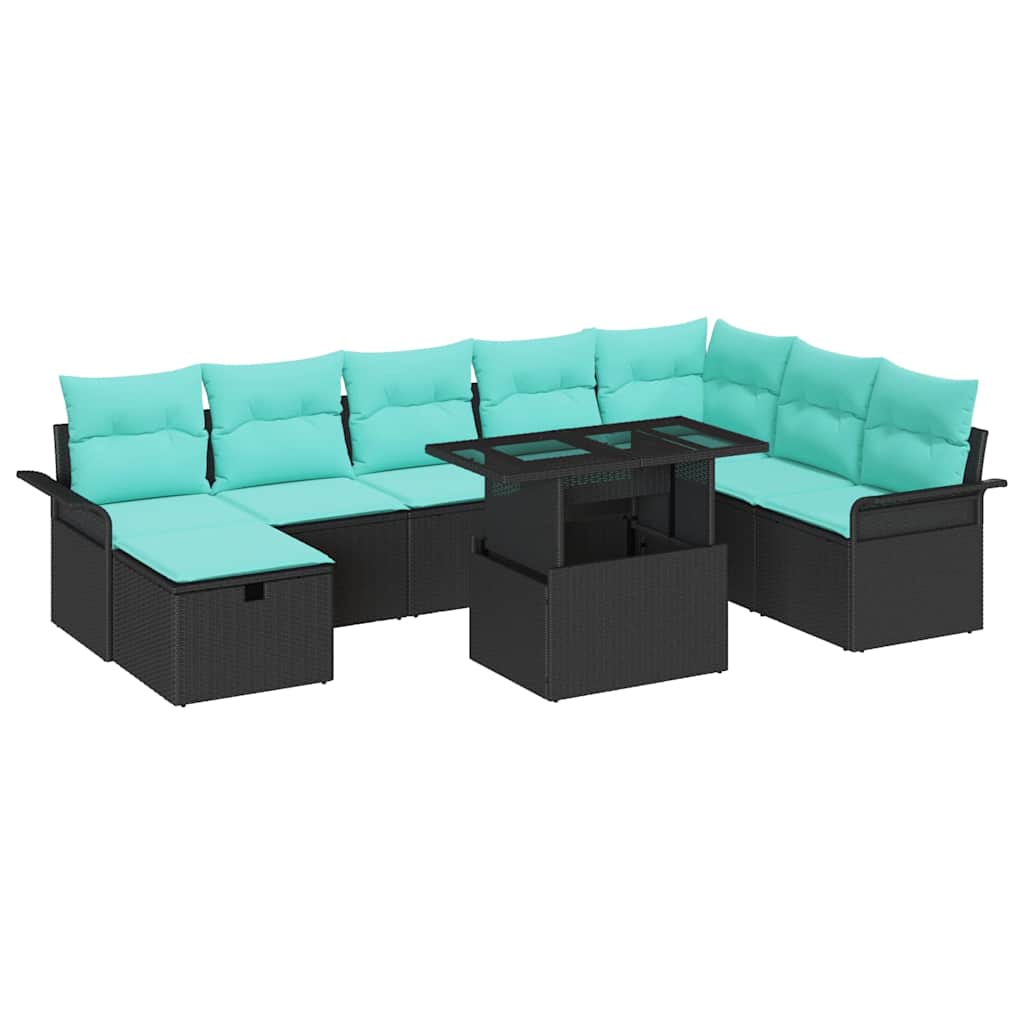 Tuin Sofa Set met kussen met opslag 9 pcs Zwart Poly riet