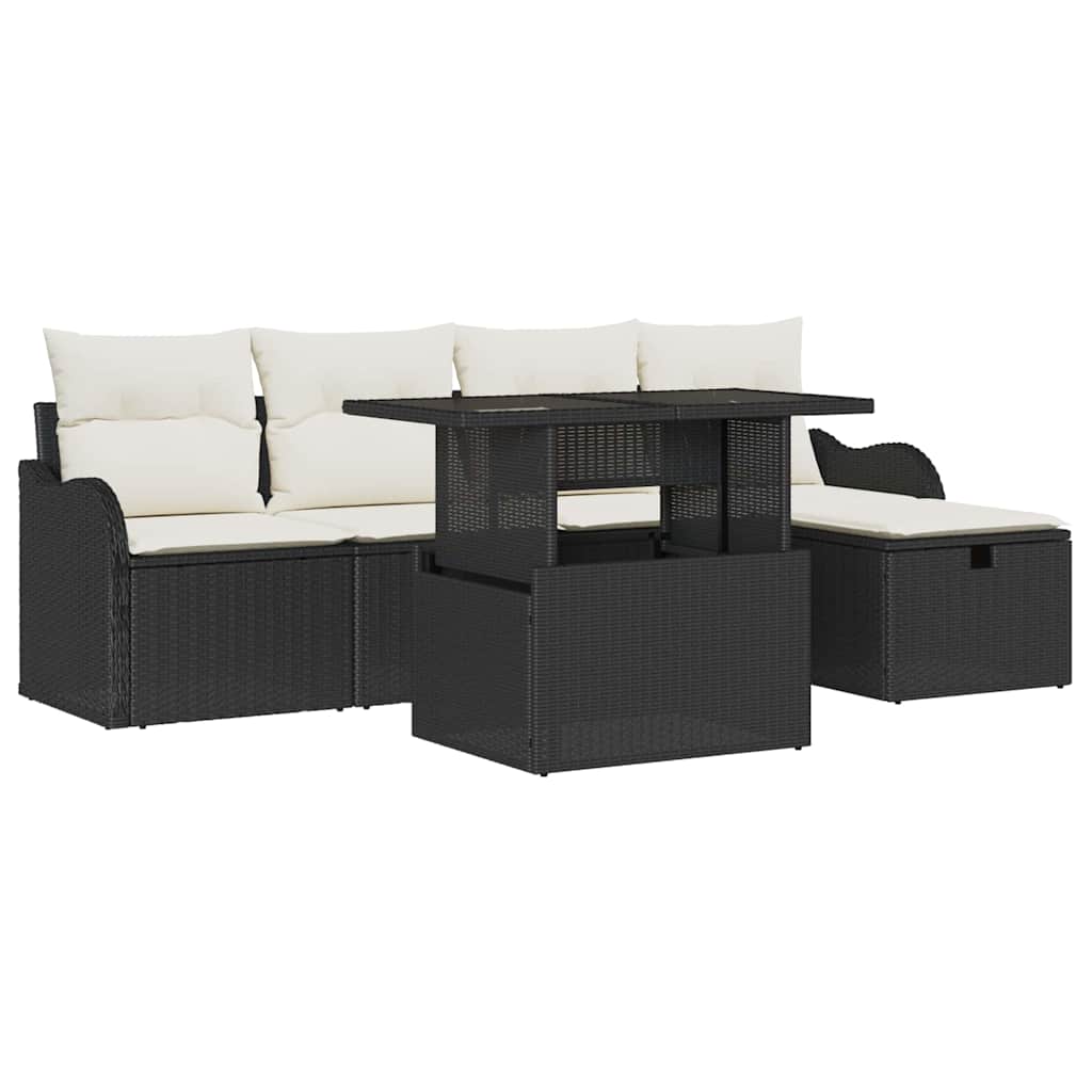 Tuin Sofa Set met kussen met opslag 6 pcs Zwart Poly riet is nu te koop bij PeponiXL, paradijselijk wonen!