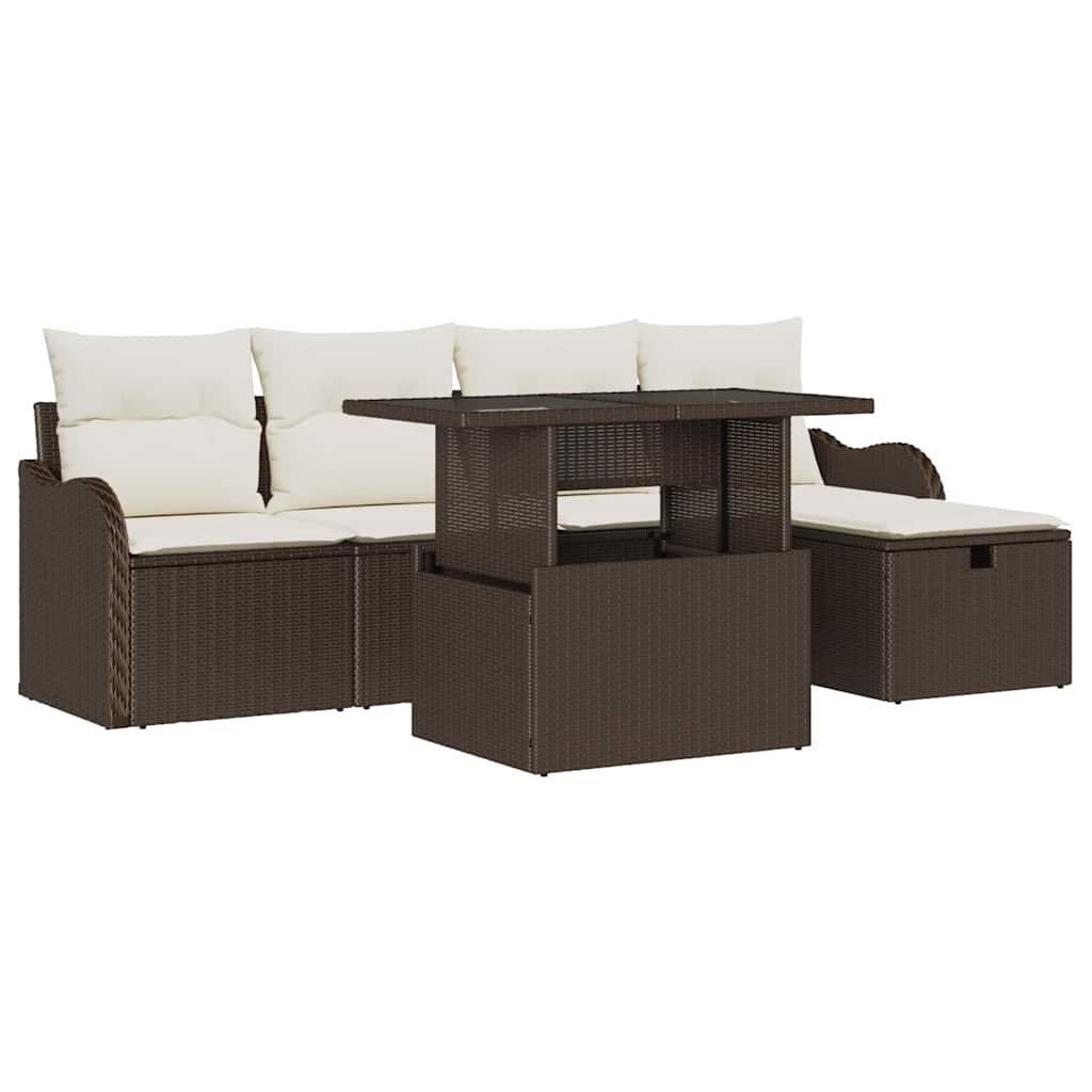 Tuin Sofa Set met kussen met opslag 6 pcs Bruin Poly riet