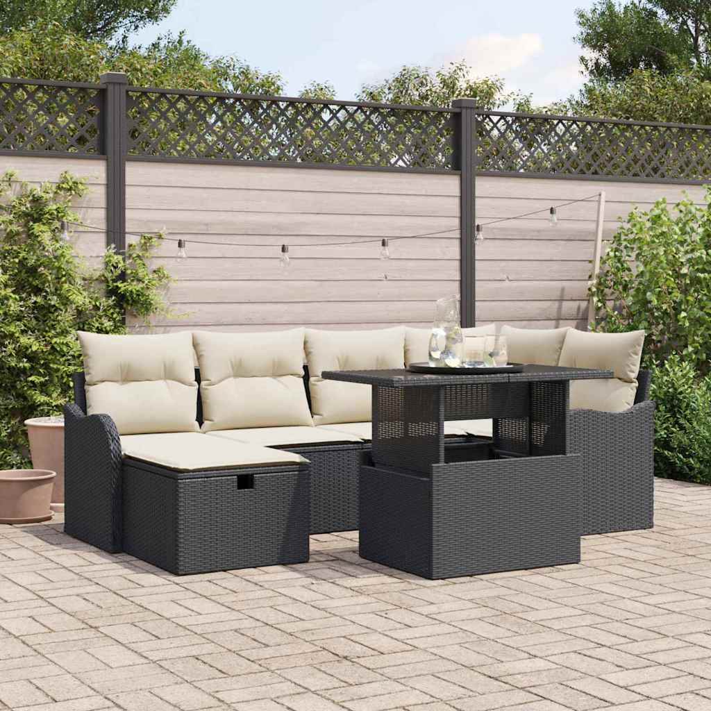 Tuin Sofa Set met kussen met opslag 7 pcs Zwart Poly riet
