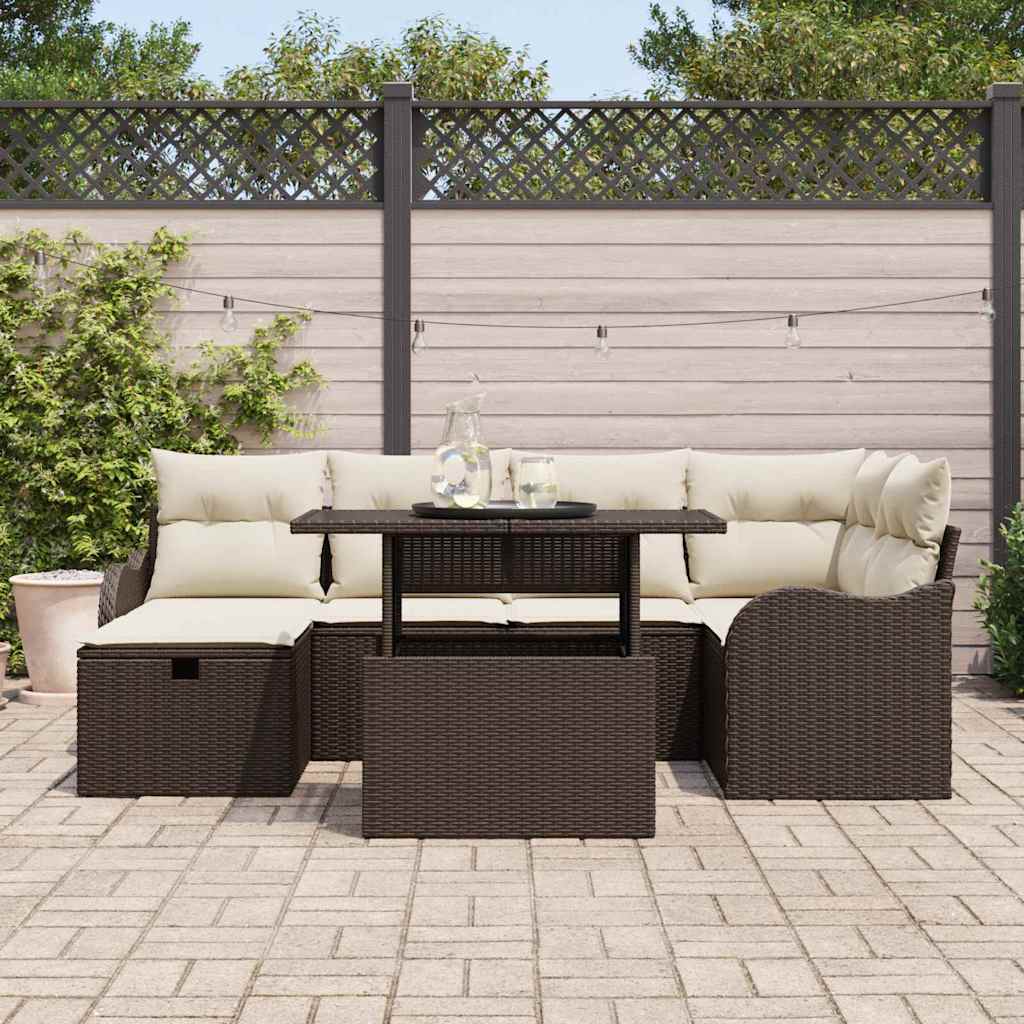 Tuin Sofa Set met kussen met opslag 7 pcs Bruin Poly riet