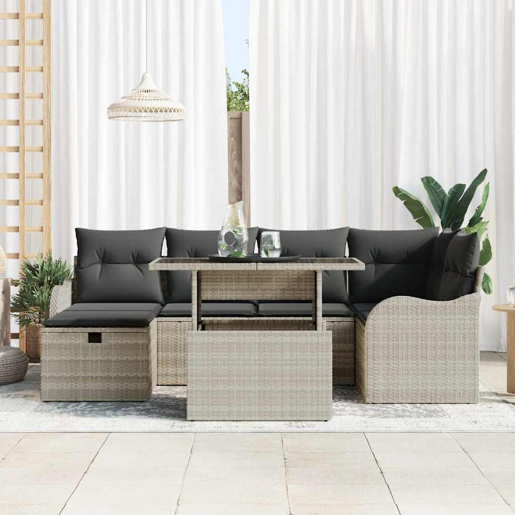 Tuin Sofa Set met kussen met opslag 7 pcs Lichtgrijs Poly riet