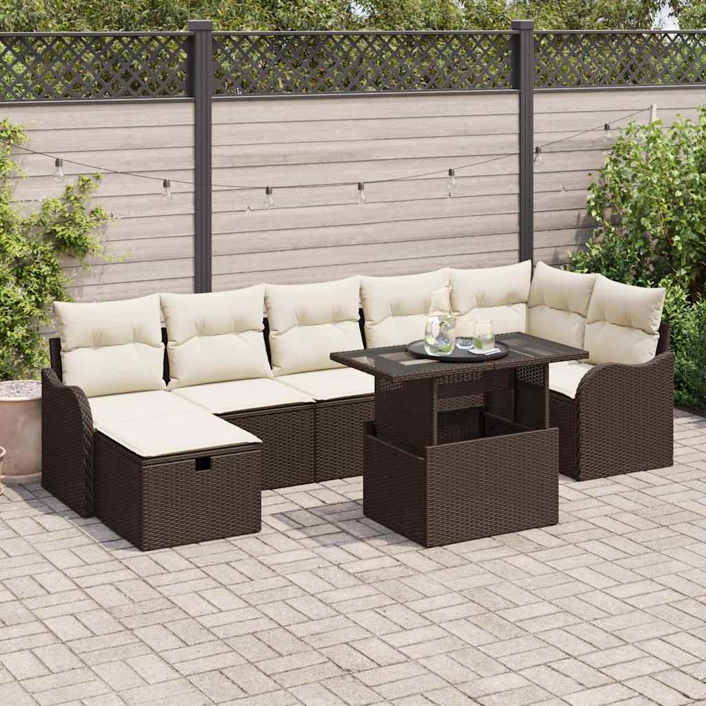Tuin Sofa Set met kussen met opslag 8 pcs Bruin Poly riet