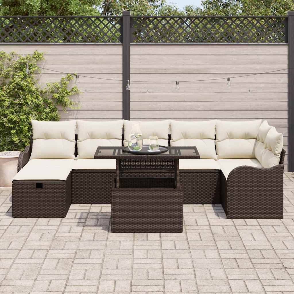 Tuin Sofa Set met kussen met opslag 8 pcs Bruin Poly riet