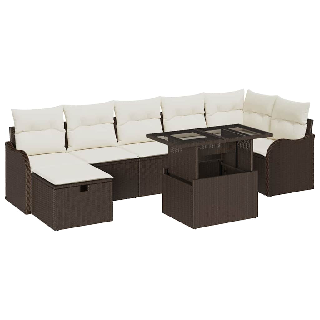 Tuin Sofa Set met kussen met opslag 8 pcs Bruin Poly riet
