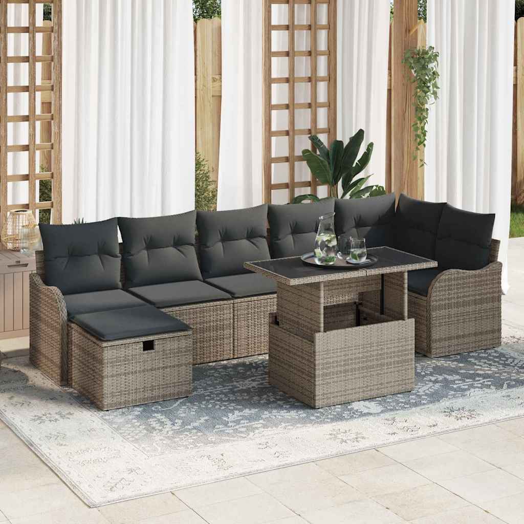 Tuin Sofa Set met kussen met opslag 8 pcs Grijs Poly riet is nu te koop bij PeponiXL, paradijselijk wonen!