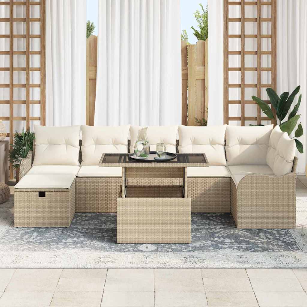 Tuin Sofa Set met kussen met opslag 8 pcs Beige Poly riet is nu te koop bij PeponiXL, paradijselijk wonen!