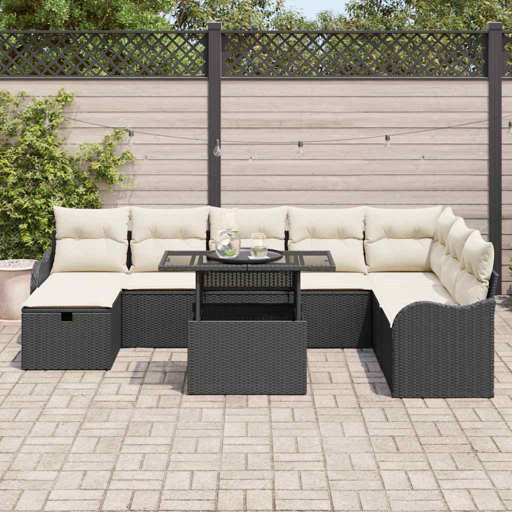 Tuin Sofa Set met kussen met opslag 9 pcs Zwart Poly riet