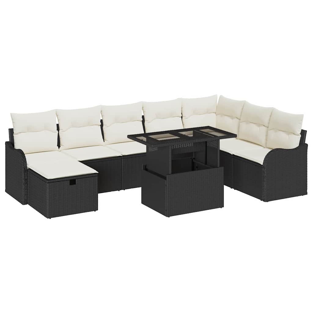 Tuin Sofa Set met kussen met opslag 9 pcs Zwart Poly riet