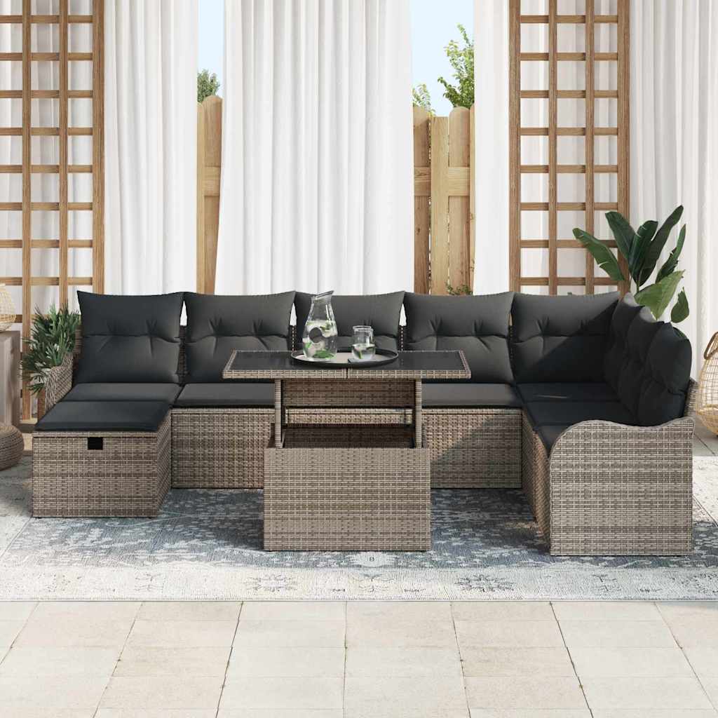 Tuin Sofa Set met kussen met opslag 9 pcs Grijs Poly riet is nu te koop bij PeponiXL, paradijselijk wonen!
