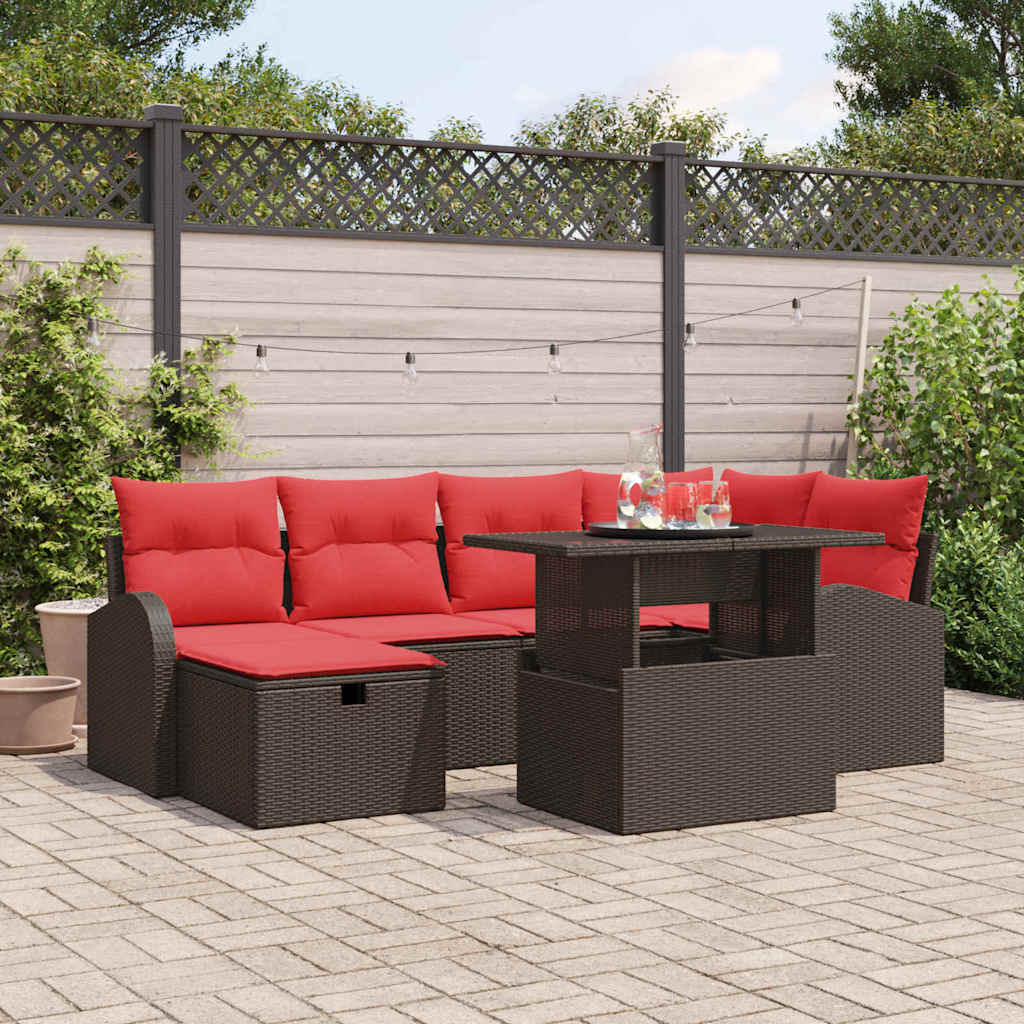 Tuin Sofa Set met kussen met opslag 7 pcs Bruin Poly riet is nu te koop bij PeponiXL, paradijselijk wonen!