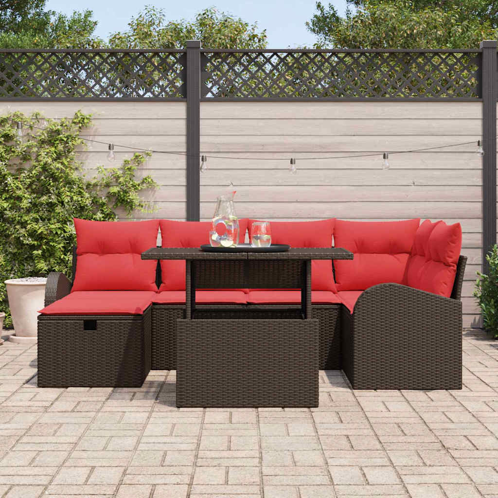 Tuin Sofa Set met kussen met opslag 7 pcs Bruin Poly riet is nu te koop bij PeponiXL, paradijselijk wonen!