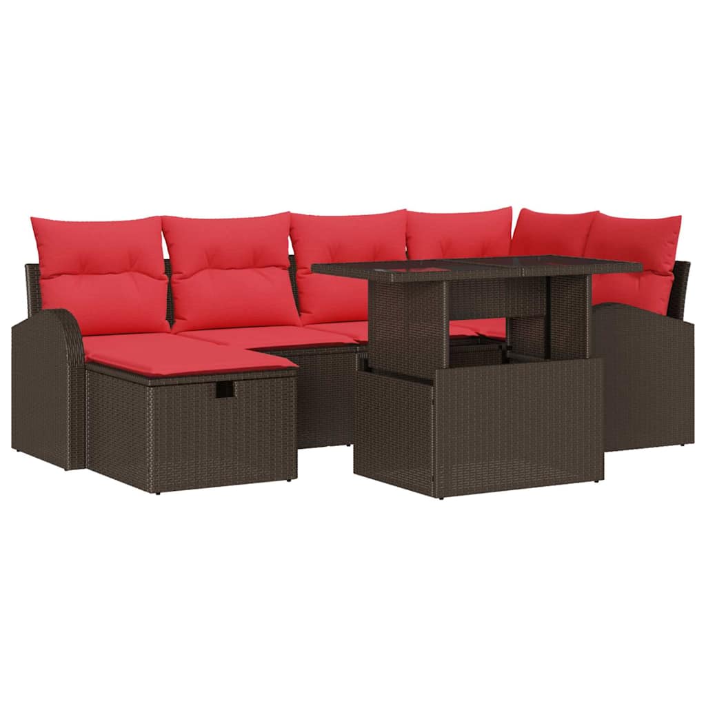 Tuin Sofa Set met kussen met opslag 7 pcs Bruin Poly riet is nu te koop bij PeponiXL, paradijselijk wonen!