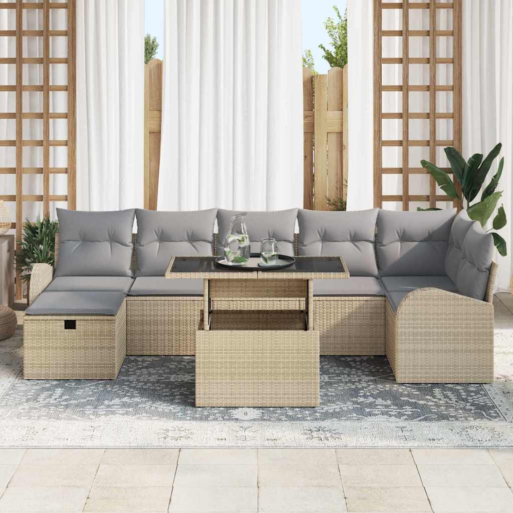 Tuin Sofa Set met kussen met opslag 8 pcs Beige Poly riet is nu te koop bij PeponiXL, paradijselijk wonen!