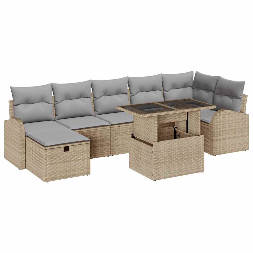Tuin Sofa Set met kussen met opslag 8 pcs Beige Poly riet is nu te koop bij PeponiXL, paradijselijk wonen!