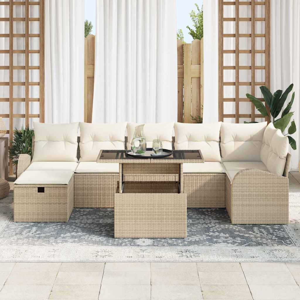 Tuin Sofa Set met kussen met opslag 8 pcs Beige Poly riet is nu te koop bij PeponiXL, paradijselijk wonen!